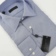 IKE BEHAR Mens Blue GEOMETRIC Spread Collar Cotton Dress Shirt 15.5 34/35 NWT