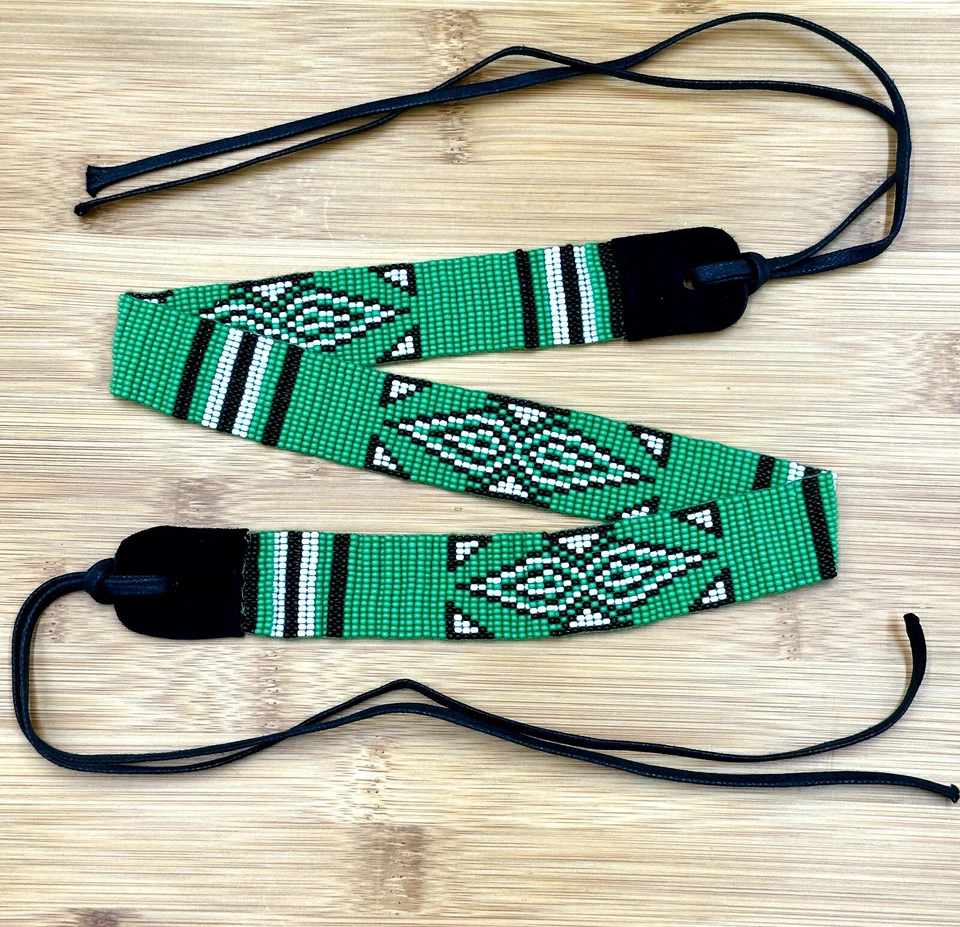 РОДНОЙ СТИЛЬ РУЧНОЙ РАБОТЫ БИСЕРОМ ЗЕЛЕНЫЙ СЕМЯ БИСЕРОМ КОВБОЙ ШЛЯПА РЕМЕНЬ - Изображение 4 из 4