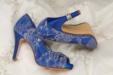 Dyeables Women's Evening Dress Shoe Winter - Blue/Silver Lace 5.5