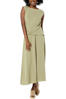 sage green sash for dress Jaclyn Smith Draped Metal Detail Knit Tank Jet swatches-green-gables-burnout-maxi-dress