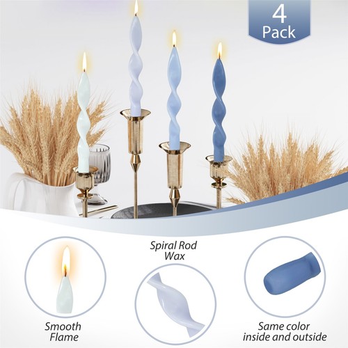 Spiral Unscented Fameless Pillar Candle Taper candle Twist Dinner Candle 4Pack - Picture 19 of 47