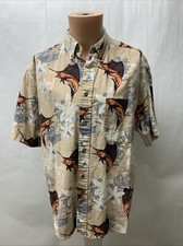 Puritan Mens Large Hawaiian Shirt Floral Swordfish Aloha Short Sleeve Button