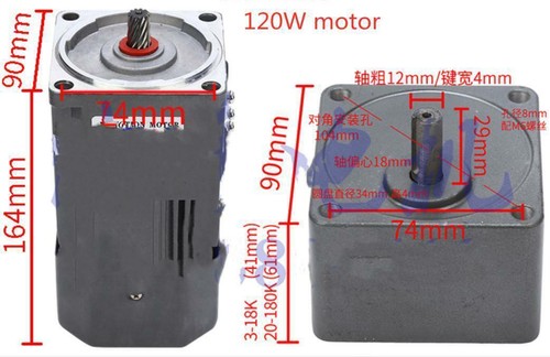 Motoriduttore AC 110V 120W Motore Elettrico Regolatore Velocità Variabile 1:10 0~135RPM - Foto 4 di 11