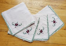 Vintage 4er Set bestickt cremeweiß KREUZSTICH 16"x16" Rose Servietten