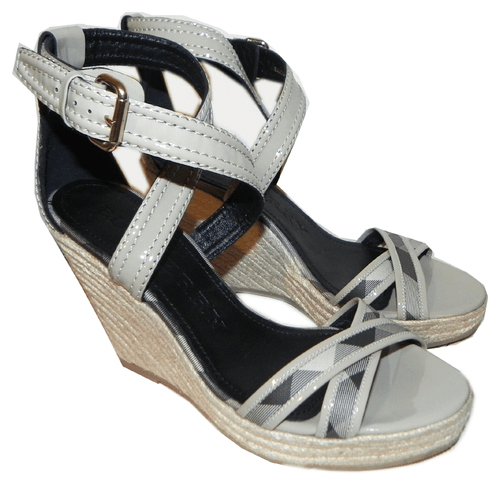Burberry Wedge Sandals Check Espadrilles Grey Housecheck Slides 39 Shoes - Picture 5 of 7