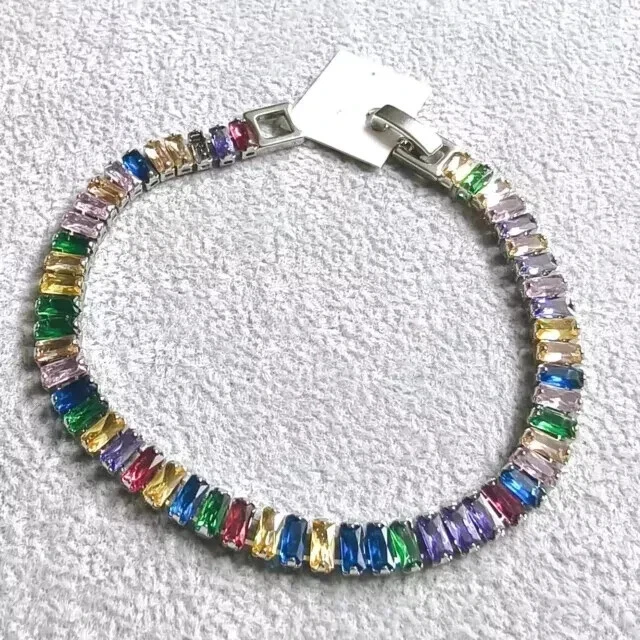 Pulsera Tenis para Ella Baguette Lab Creada Multicolor Zafiro Acero Inoxidable Foto 3 de 4