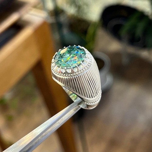 Anello da uomo in argento sterling 925 con moissanite 10 carati fatto a mano, anello con moissanite - Foto 1 di 5