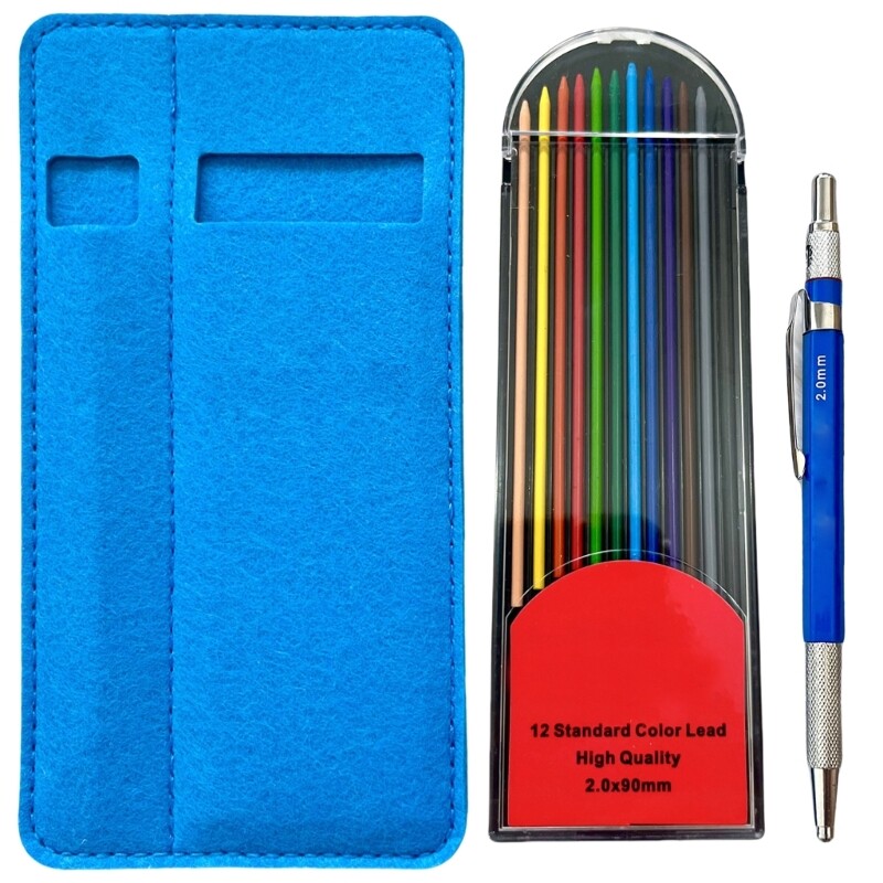 Mechanical Pencil and Colored Refills Set with Pen Bag for Student Artist