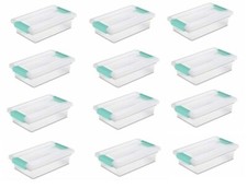 Sterilite 19618606 Small Clip Box Container, Clear Lid Colored Latches, 12 Pack
