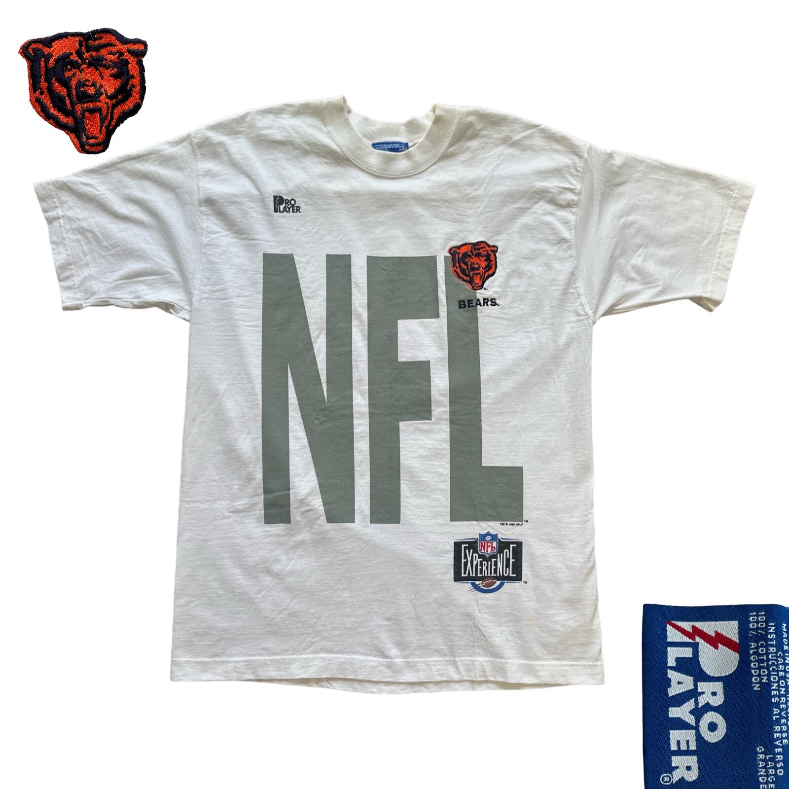 Chicago Bears Pro Player T-Shirt Large White Crewneck 90s NFL USA Vintage 1995