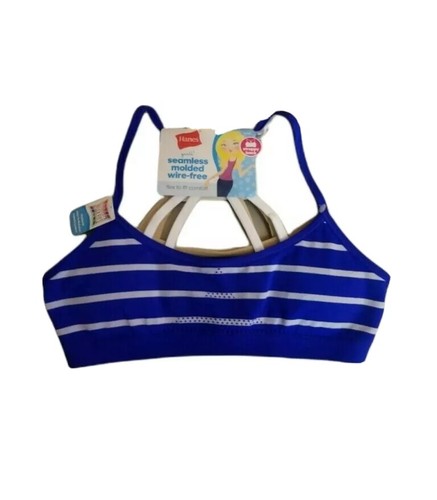 Hanes Girl's Molded T-Back 2-Pk Flex Fit Sports Bras Blue/Tan Size Small NWT - 第 1/4 張圖片