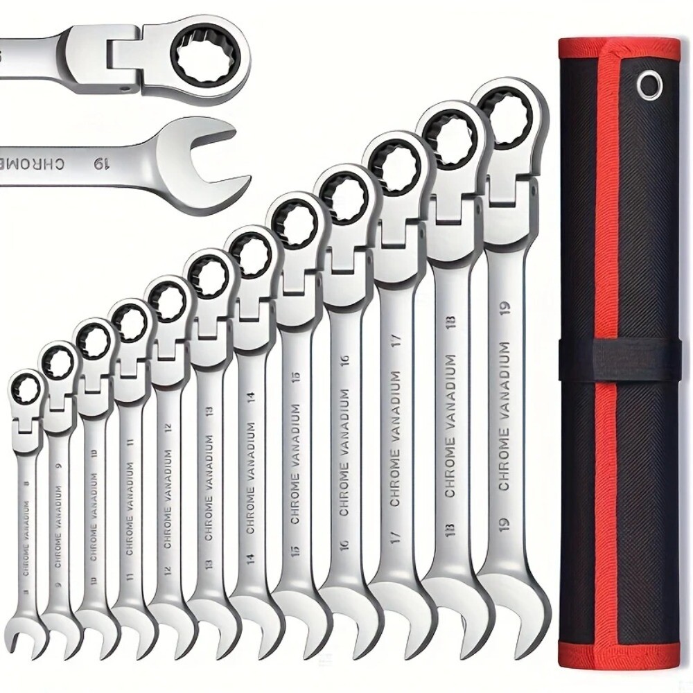 Ratchet Spanners 12pc Combination Ratchet Wrenches Spanner Tool Set 8mm - 19mm