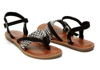 TOMS Sandale Lexie Black White Woven Ballerina Riemchen Sandale Damen 