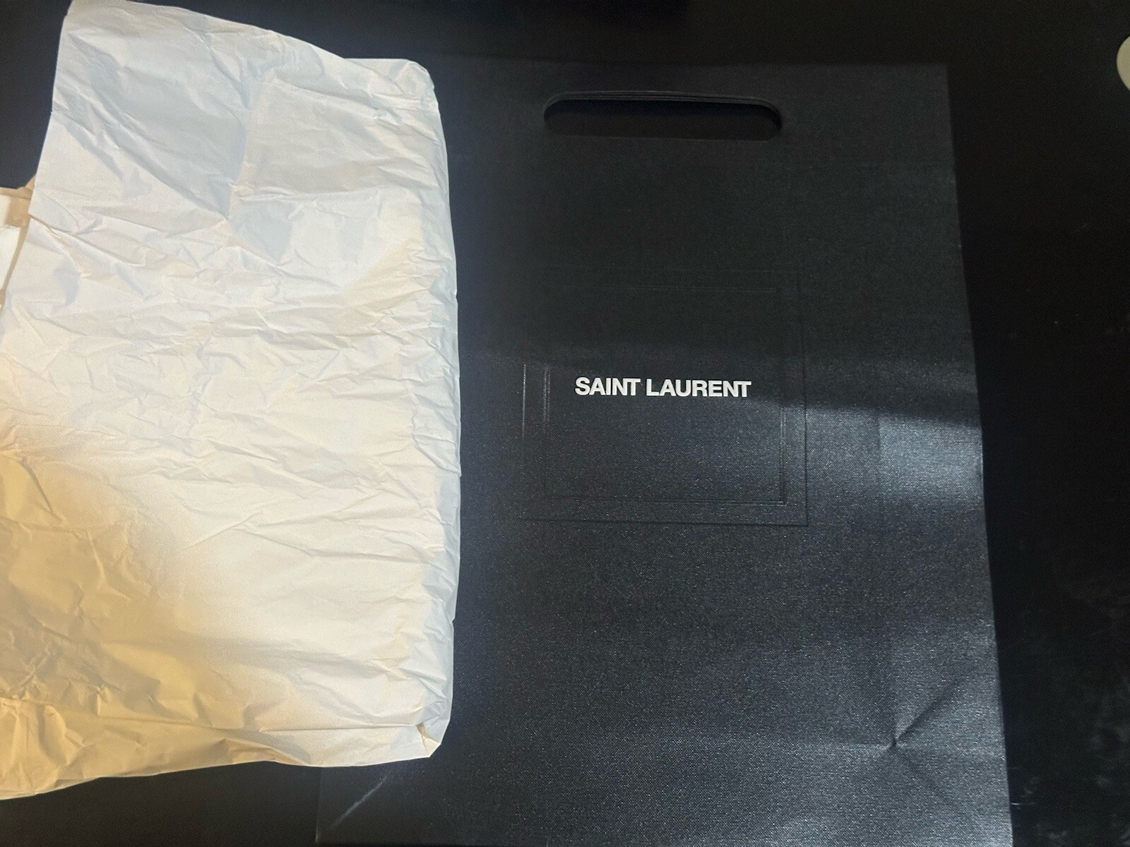 Sacchetto di carta regalo vuoto Saint Laurent + carta tessuto piano colore nero nuova taglia M L