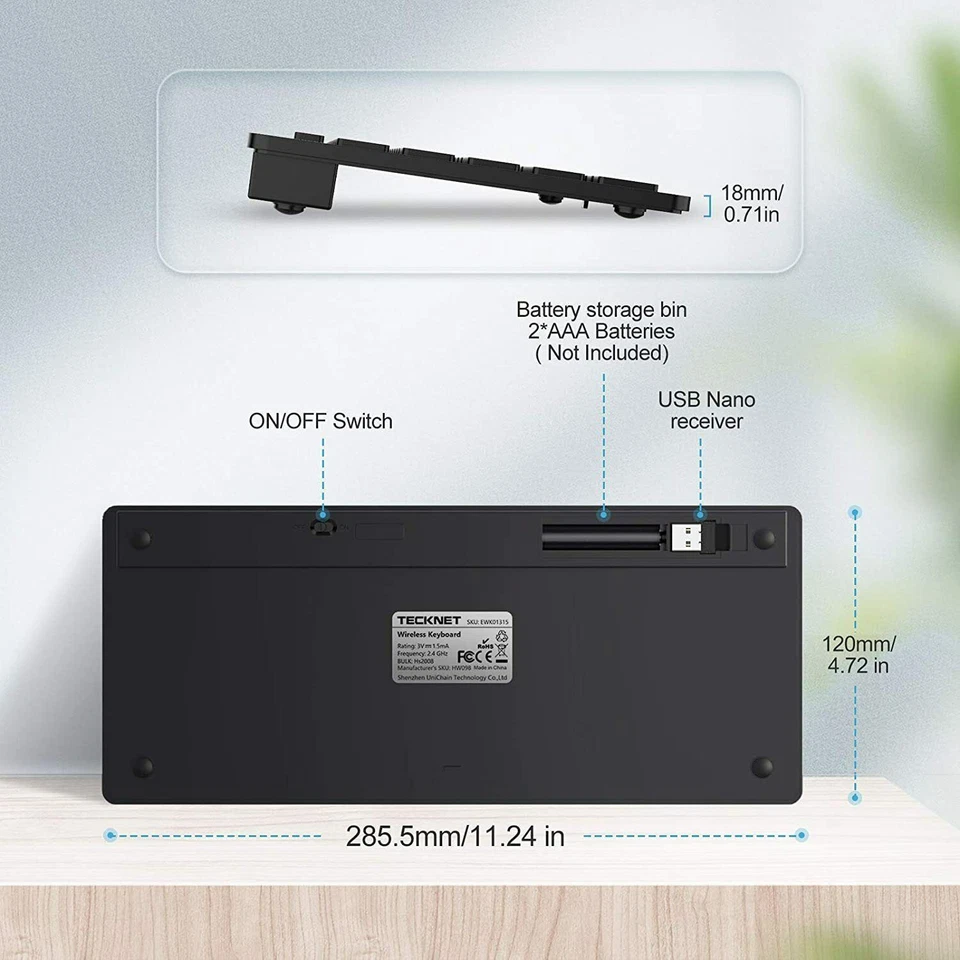 TECKNET 2.4G Wireless Keyboard For Windows 10/8/7/Vista/XP and Android Smart TV - Image 3 of 4