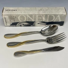 NEW Oneida Golden Aquarius 3-pc Serving set Butter Knife Serving Knife & Spoon