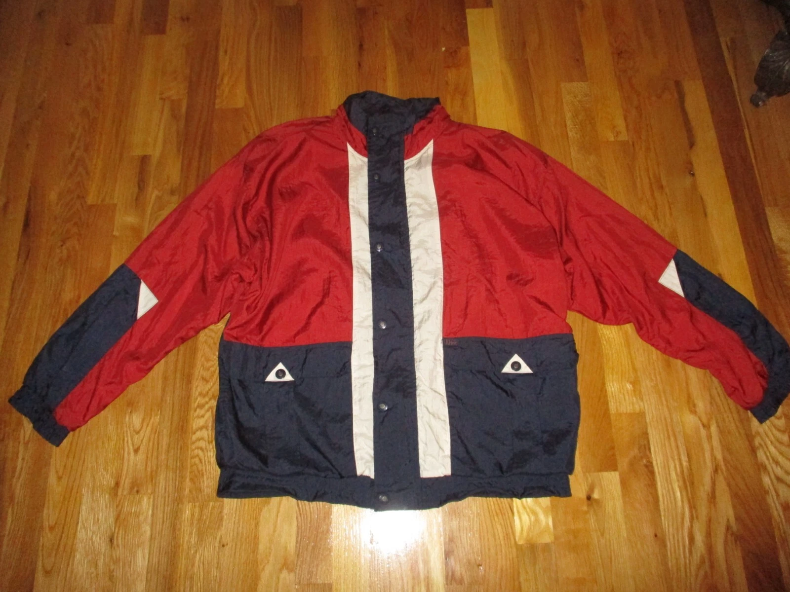 Giacca frangivento vintage Christian Dior mattoni rosso bianco colore blu blocco taglia L