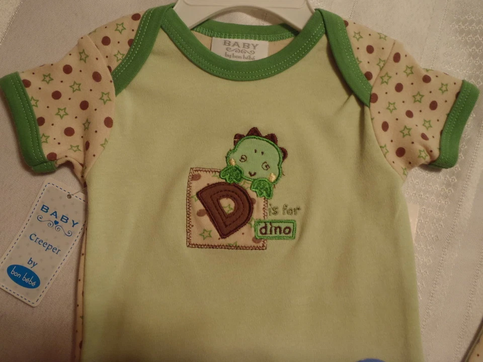 BABY Boys Small 0-3 Month D IS For Dino One Piece Outfit Cotton Bodysuit NWT - Image 4 of 4