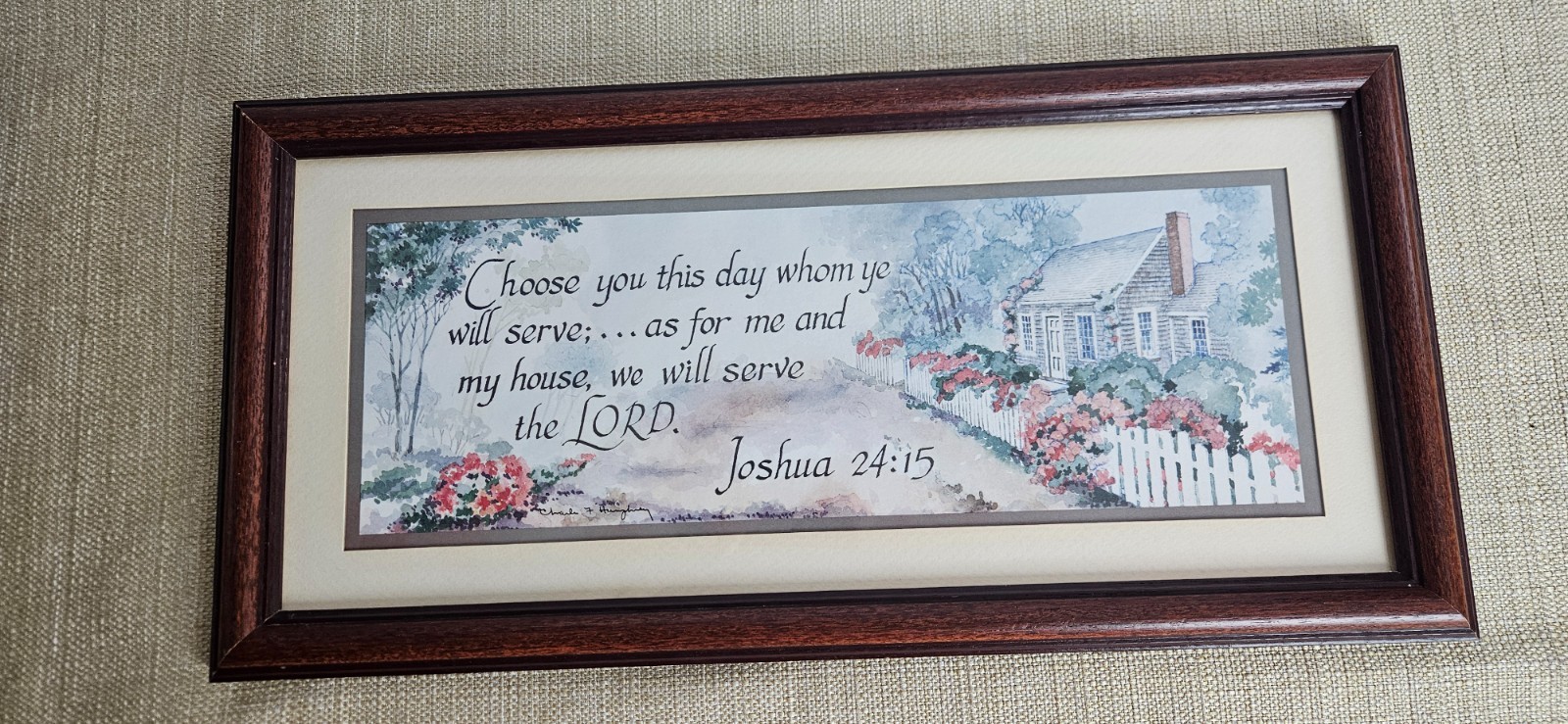 Cottage Scripture Image Framed Bible Verse Wall Art Joshua 24:15 Cottage Farmhouse Scripture Print