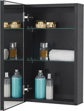 Medicine Cabinet 14 X 24 Inches Mirror Size, Recessed or Surface Mount, Black Al