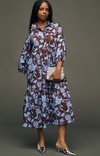 Rachel Zoe Brown Maxi Skirt Dress With Blue Floral Print