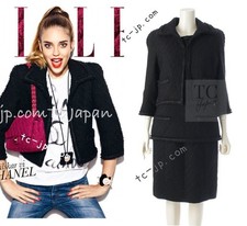 CHANEL 09A Black Wool Lion Buttons Tweed Jacket Tops Skirt Suit Set up 40 42