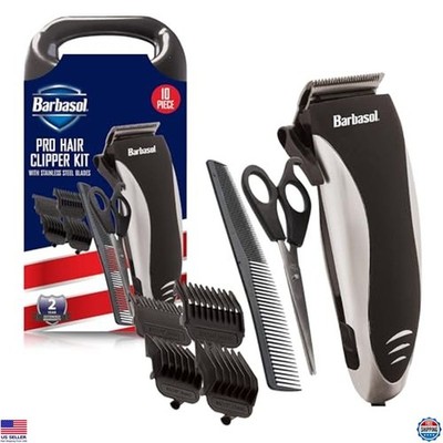 Barbasol Professional Hair Clipper Kit - Stainless Steel Blades, 4 Combs, Bag