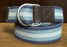 Kids Vineyard Vines Canvas Belt Leather Ends Sz S 1-1/4  Wide Logo D Rings VGUC