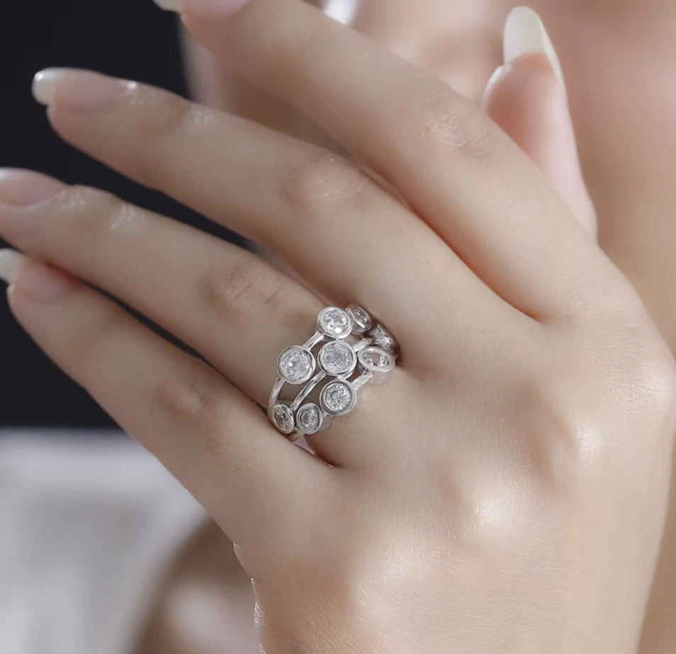 J Francis Bubbles Ring Sz8   w/ Zirconia by Swarovski Rhodium On Sterling Silver - Image 3 of 4