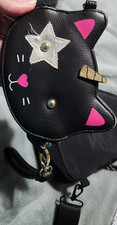 Luv Betsey Cat-Shaped Unicorn Star Black Coin Wallet with Zipper for Women