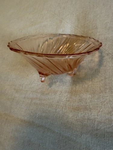 Jeanette Glass Swirl, Pink, Dry, Footed, Candy Dish, Depression Glass