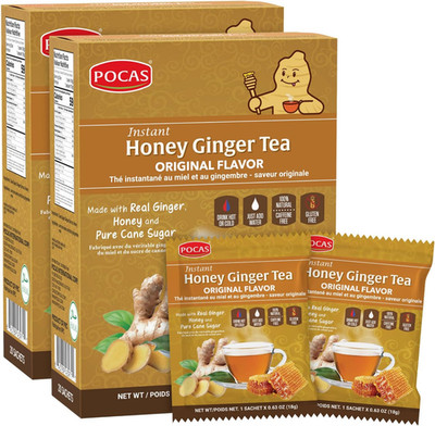 Pocas Honey Ginger Instant Tea Powder 2-Pack with Ginger Extract and Real Sweete