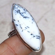 925 Silver Plated Dendritic Opal Ethnic Ring Jewelry Size US 9.5 GW