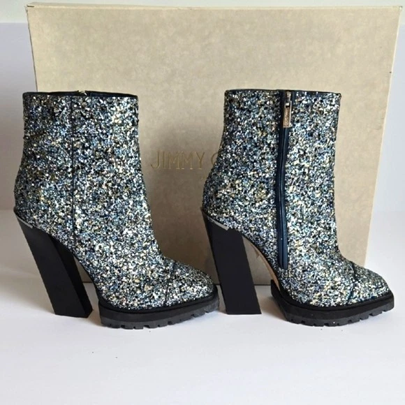 NUEVO EN CAJA - Jimmy Choo 'MADRA 130' Botines Brillo Grueso, Azul Eléctrico - Talla 38 Foto 2 de 4