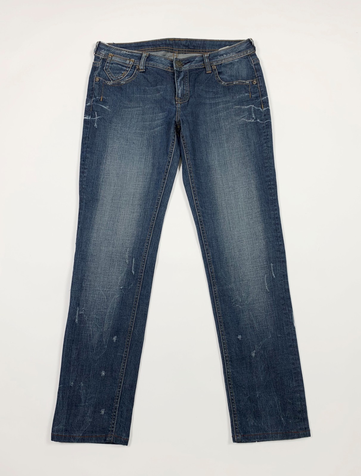 jeans donna usato straight destroyed denim W30 tg 44 boyfriend vita bassa T6837