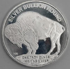 One 1 oz Silver Bullion Buffalo Round .999 BU Indian Head Native American Bison