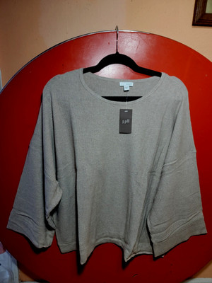 Gray J Jill Purejill Top Sz XL Boxy Textured Knit 3/4 Sleeve Cotton & Cashmere
