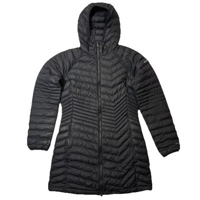 Columbia Powder Lite Jacket Womens M Black Omni Heat Long Insulated Puffer Coat!