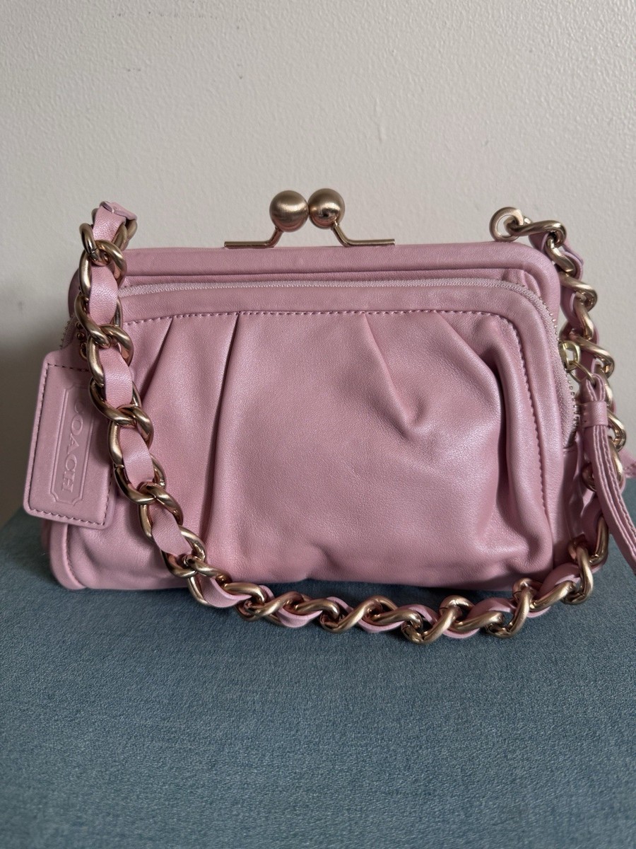RARE Coach Parker Pink Pearl Leather Kisslock Clutch Shoulder Bag