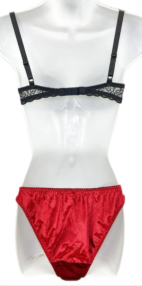 Sujetador Rene Rofe Rojo Terciopelo Negro Encaje 34B + M (6) Panty Pierna Alta De Colección Años 90 Foto 3 de 4