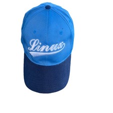 Linux in white letters on sky blue w Navy Bill Hat Cap Cotton Spandex Band