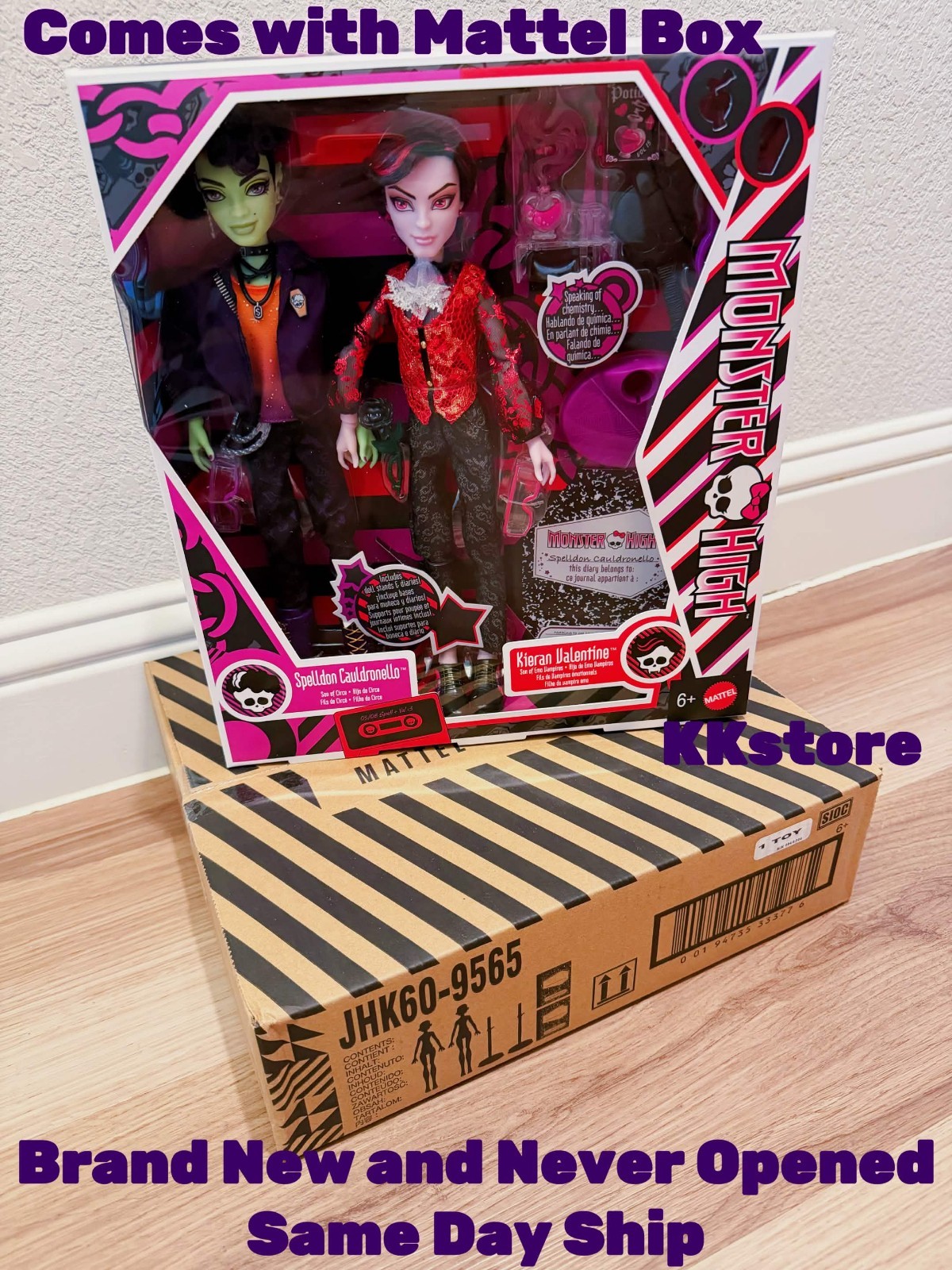 Monster High Kieran Valentine and Spelldon Cauldronello Dolls 2-Pack Same Day