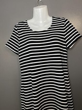 Old Navy Dress Womens XS Black White Stripe Short Sleeve T Shirt Midi Casual