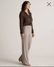 Quince Women Stretch Crepe Classic Trouser Pants Tan Morel Gray 6 Flat Front