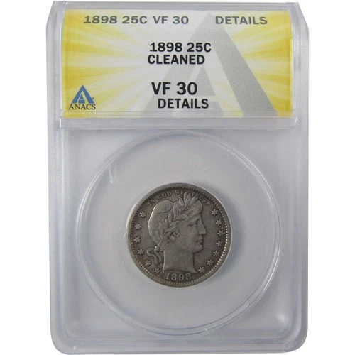 1898 Barber Silver Quarter VF 30 Details ANACS 25c Coin SKU:I25470
