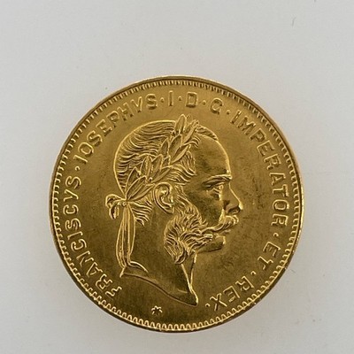 10金or10金★ブラジル産エメラルド Austria 1892 4 Florin 10 Francs GEM BU. Franz Joseph .900 Gold