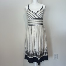 ANN TAYLOR Embroidered Brown & White Cotton Sleeveless Dress Lined Size 8