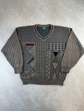 Maglione CANDA VINTAGE uomo maglione scollo V medio anni 90 geometrico astratto marrone