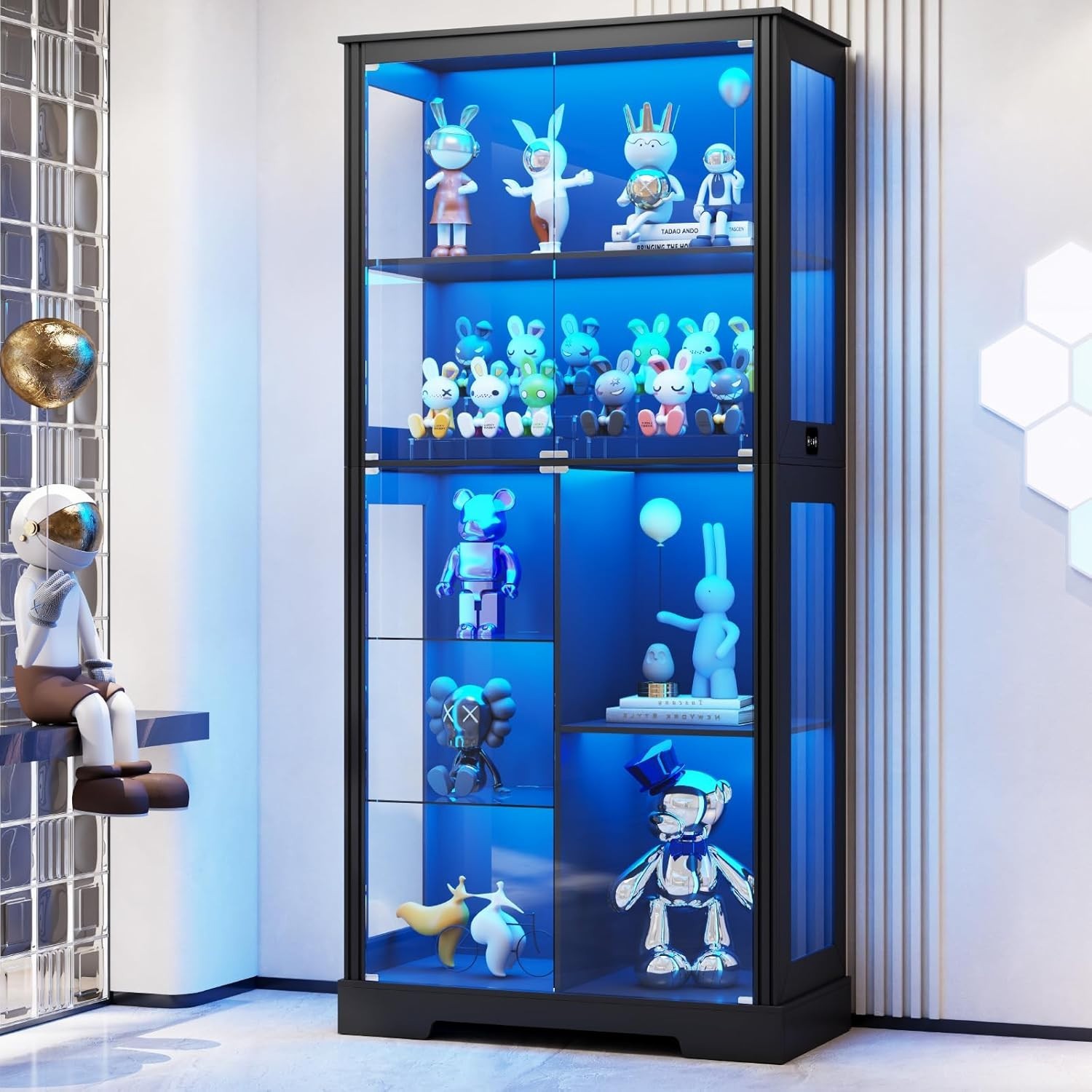 7-Tier Display Cabinet Glass Doors LED RGB Lights Collectibles Figures Shelf