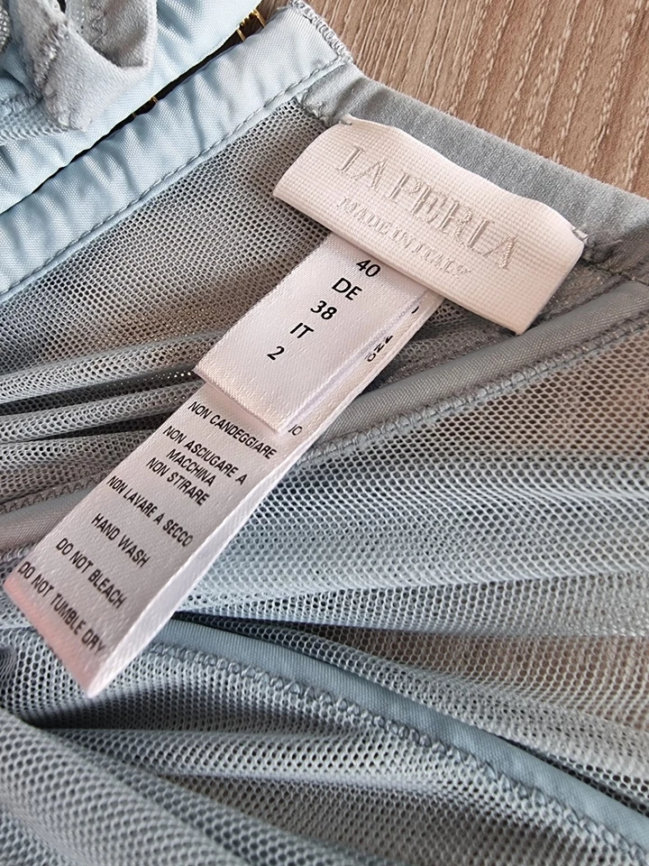 LA PERLA MADE IN ITALY SERRE TAILLE PORTE JARRETELLE GAINE BLEU STRASS LUXE NEW - Photo 4/4